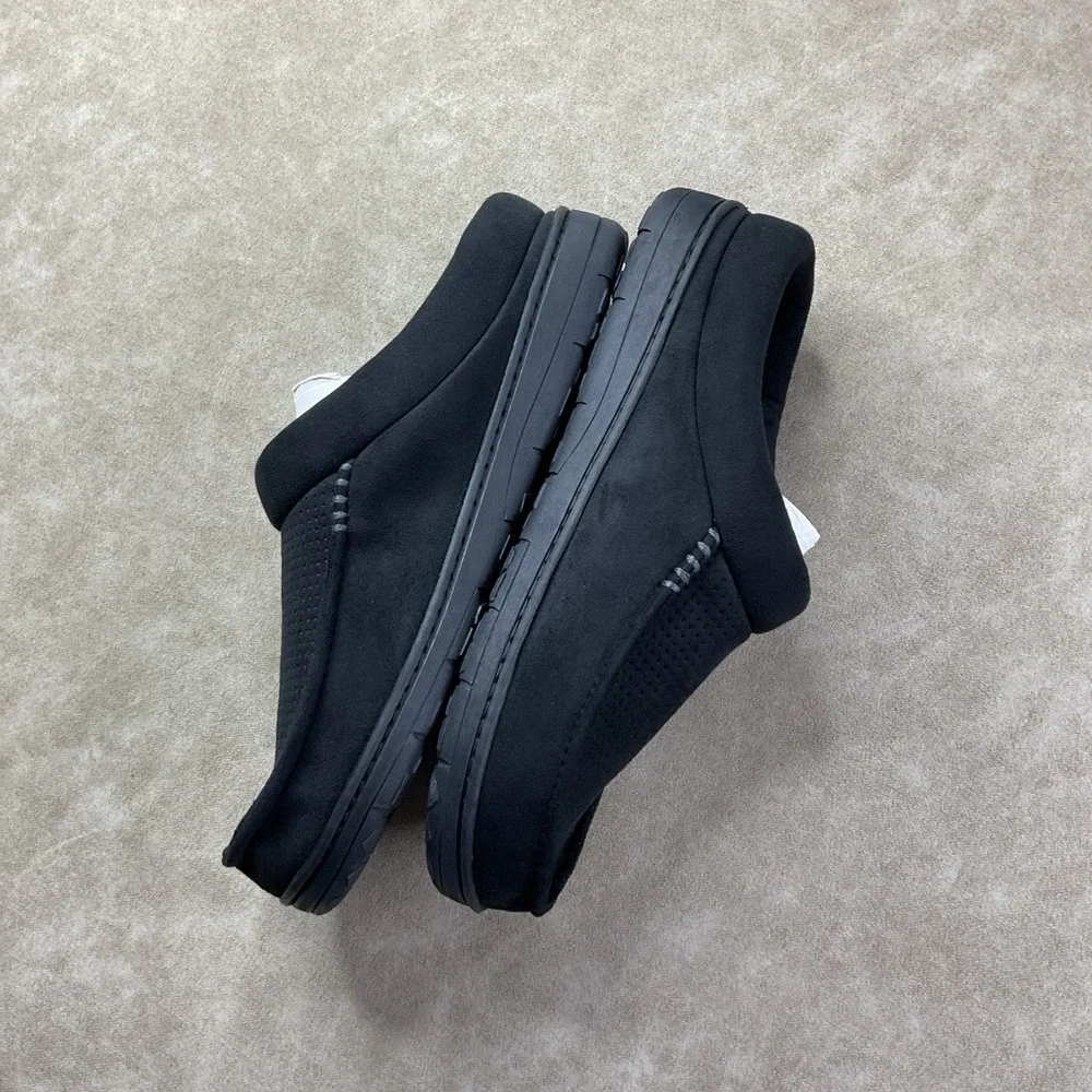 Dearfoams Brand Slippers Sz 9-10 Men's Black faux suede Slip On low back